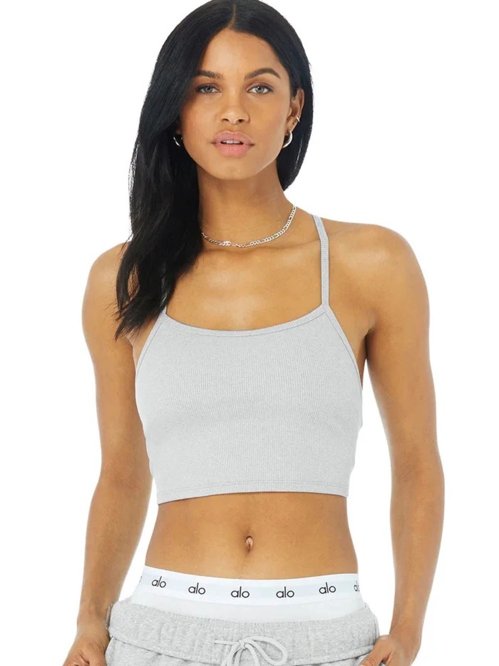 ALO YOGA Ribbed Square Neck Crop Tank - Light Gray size Small Calm tank